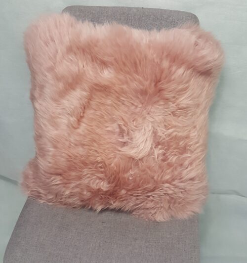 Dusty Pink Longwool Sheepskin Cushion Scaled - Single Sided Longwool Lambskin Cushion Australian Made - Ozwool.com.au Australian Sheepskin Products