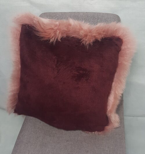Dusty Pink Longwool Sheepskin Cushion Rear Burgundy