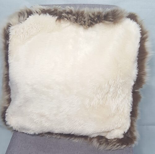 Rear Of Cappicino Longwool Sheepskin Cushion Scaled - Single Sided Longwool Lambskin Cushion Australian Made - Ozwool.com.au Australian Sheepskin Products